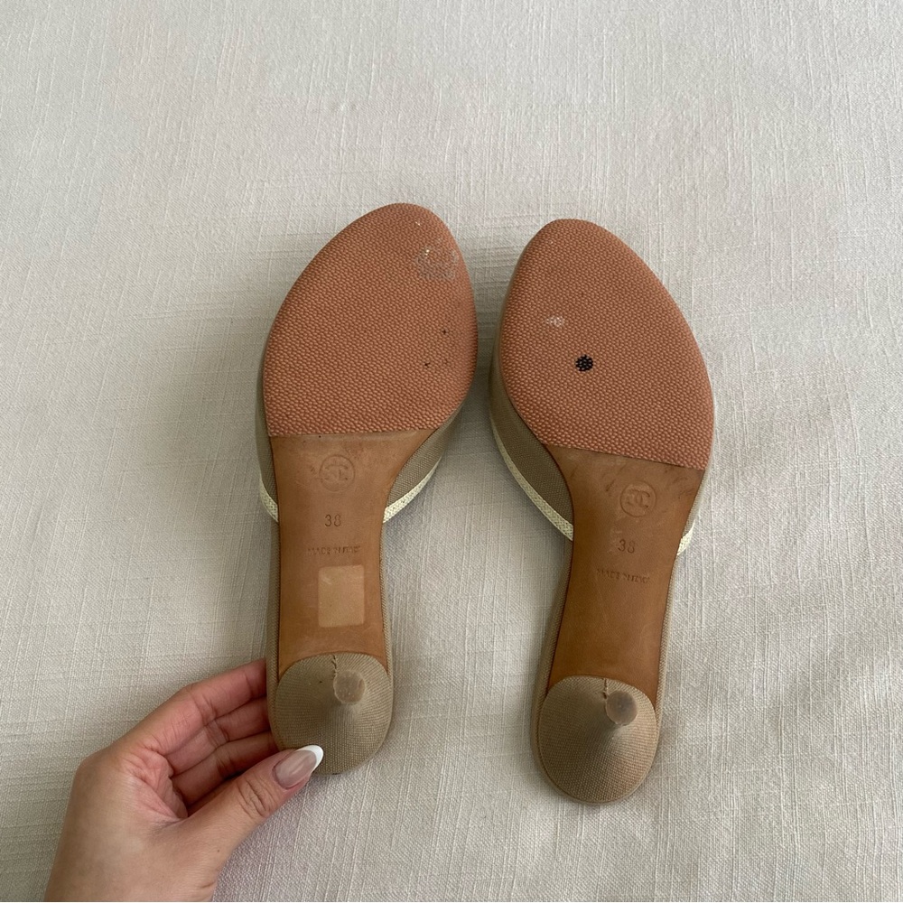 CHANEL Beige Camellia Mules with Gold Trim - Picture 9 of 15